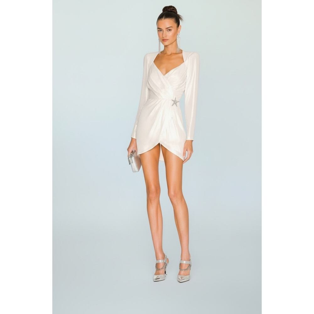 DUNDAS x REVOLVE Harlow Mini Dress in Metallic Ivory Women's Size L NWT